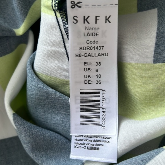 NWT SKFK Laide Eco Vera Green Blue White Short Sleeve Dress EU 38 US 6 Reg. $165 - Picture 9 of 12